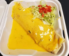 Burrito smothered in cheese at ChaChi's Express Mexican Food Drive Thru in Las Cruces