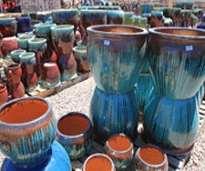 Colorful pots for sale at Casa Bonita Imports in Las Cruces