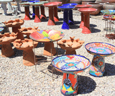 Concrete and Talavera birdbaths for sale at Casa Bonita Imports in Las Cruces