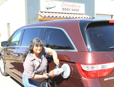 Auto paint sanding at Litzenberg Auto Body Shop in Las Cruces