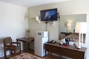 Fridge, microwave, big screen tv in every motel room at Royal Host Motel in Las Cruces, NM