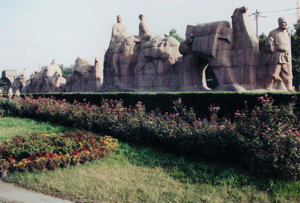 Monument at the beginning of the The Silk Road in Central Asia